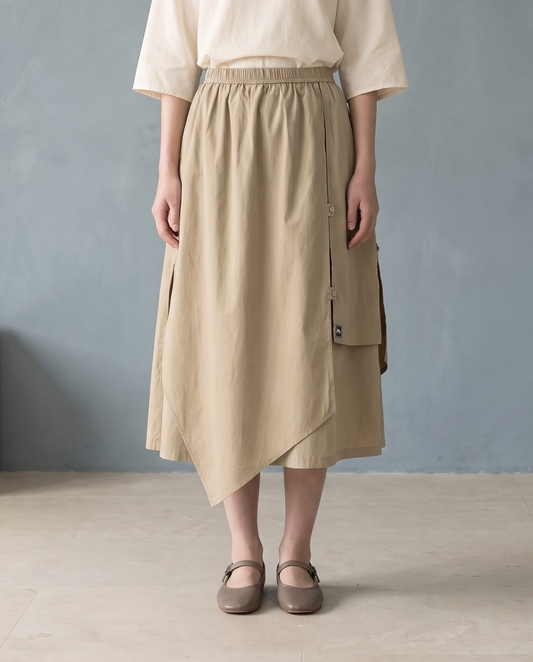 Sand Asymmetric Layered Cotton Skirt