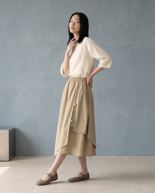 Sand Asymmetric Layered Cotton Skirt