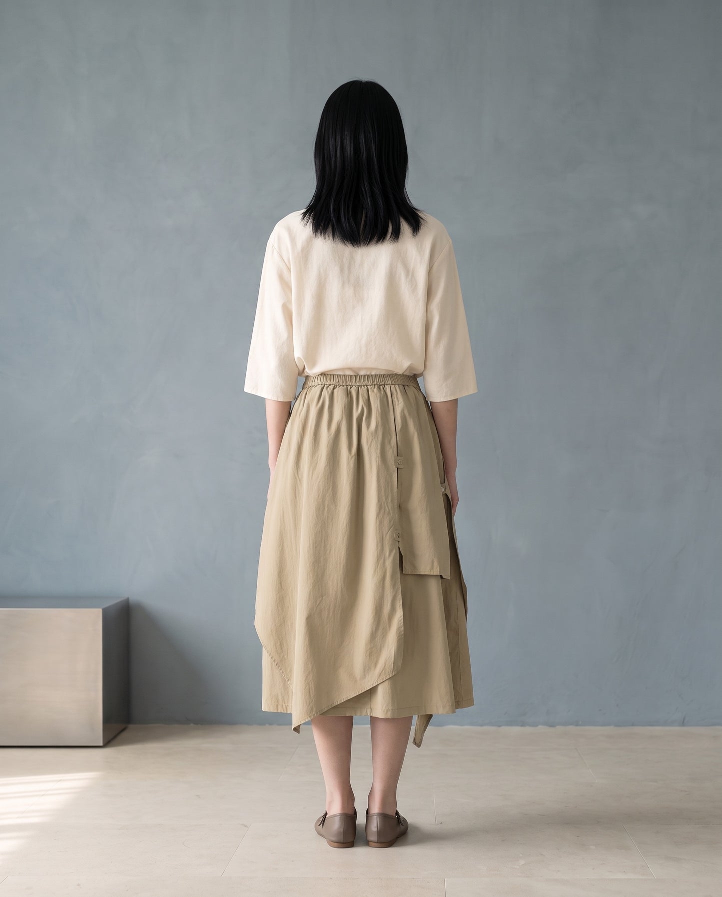 Sand Asymmetric Layered Cotton Skirt