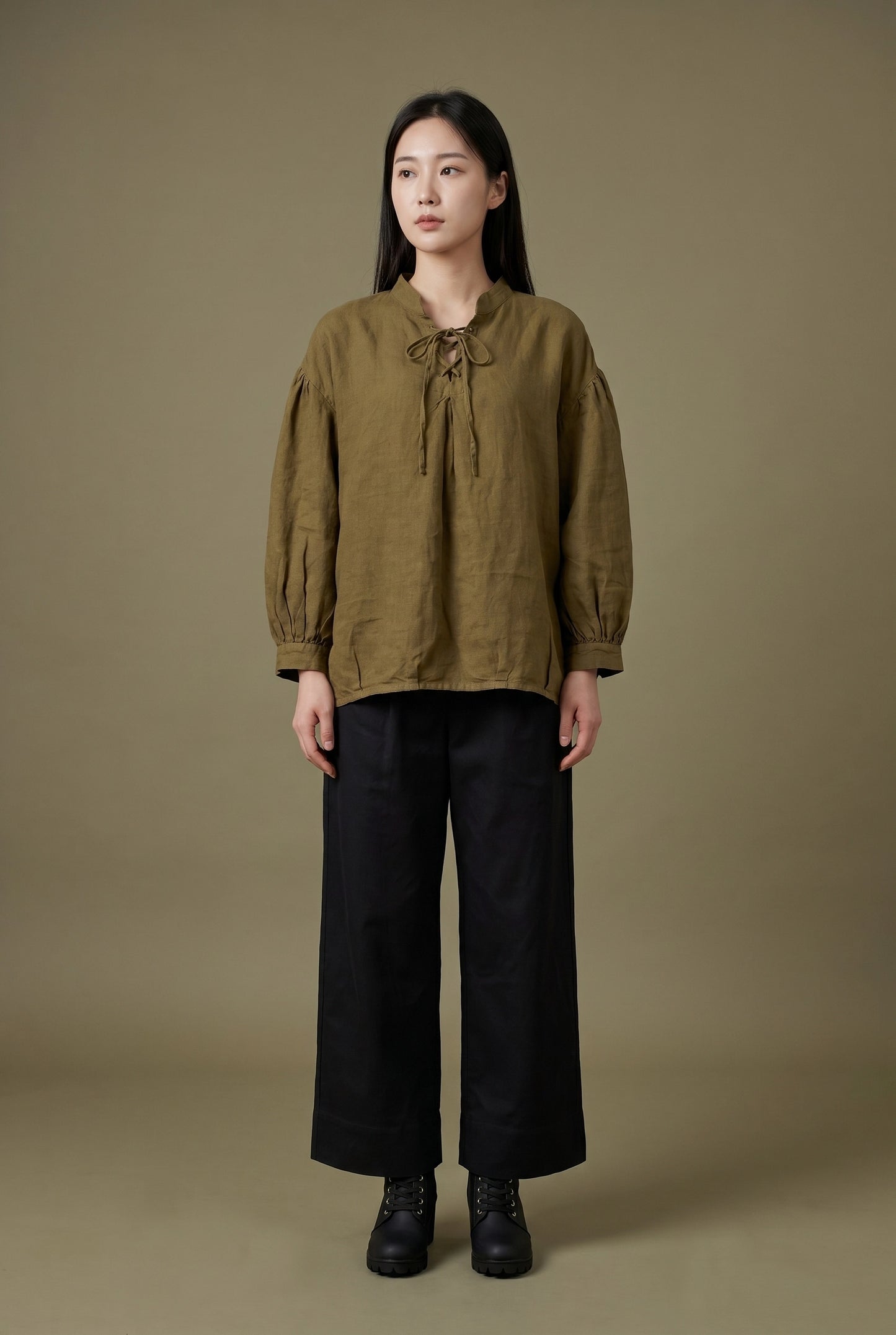 Laced Raglan Linen Blouse