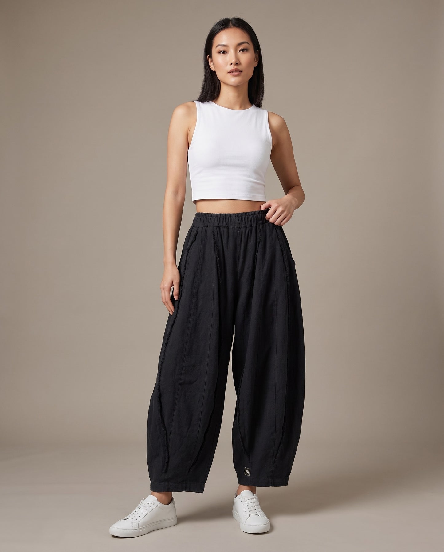 Washed Black Raw-Edge Balloon Pants