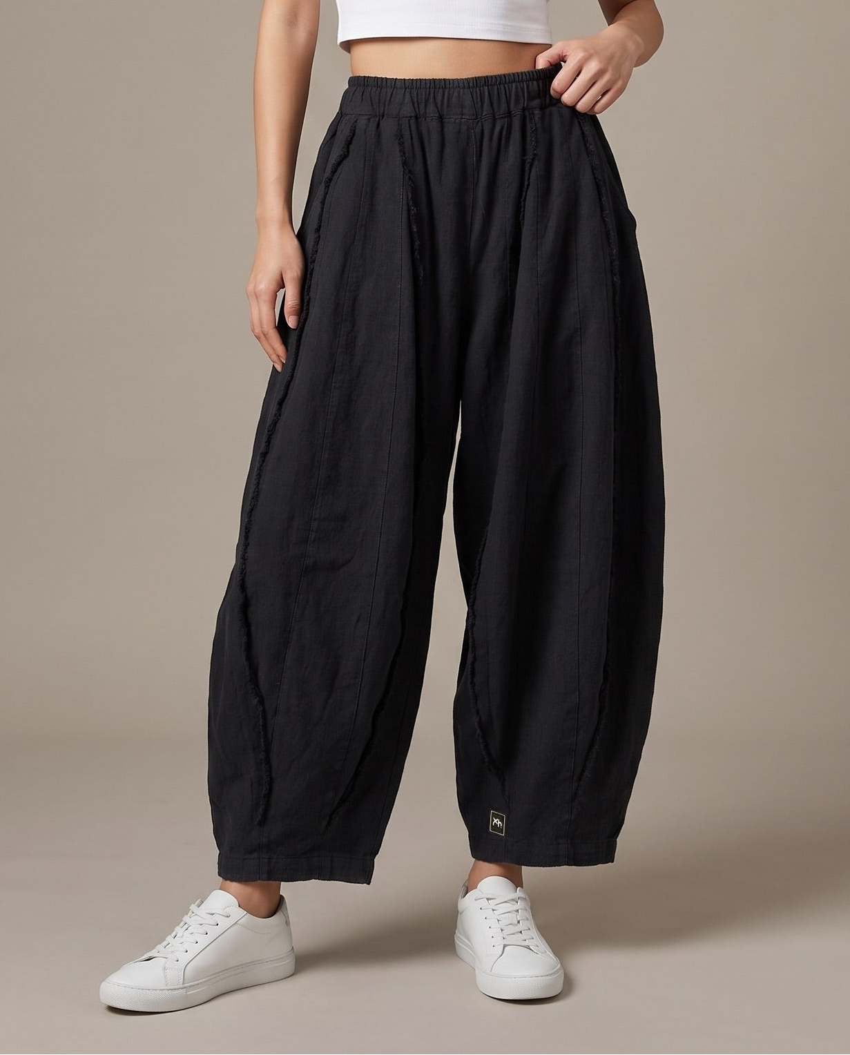 Washed Black Raw-Edge Balloon Pants