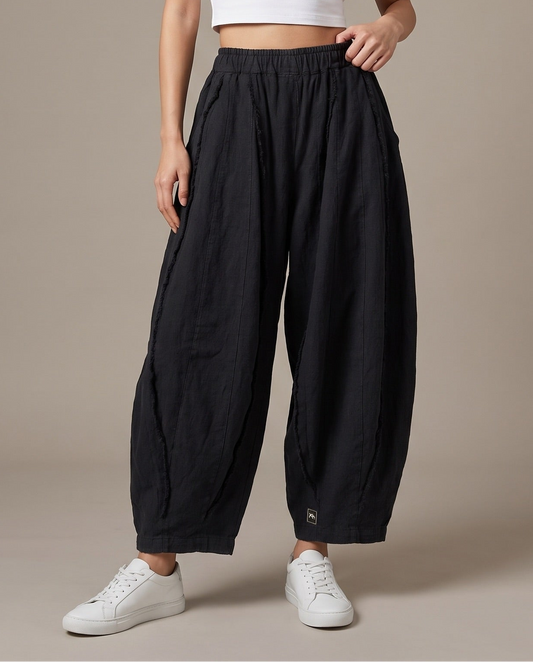 Washed Black Raw-Edge Balloon Pants