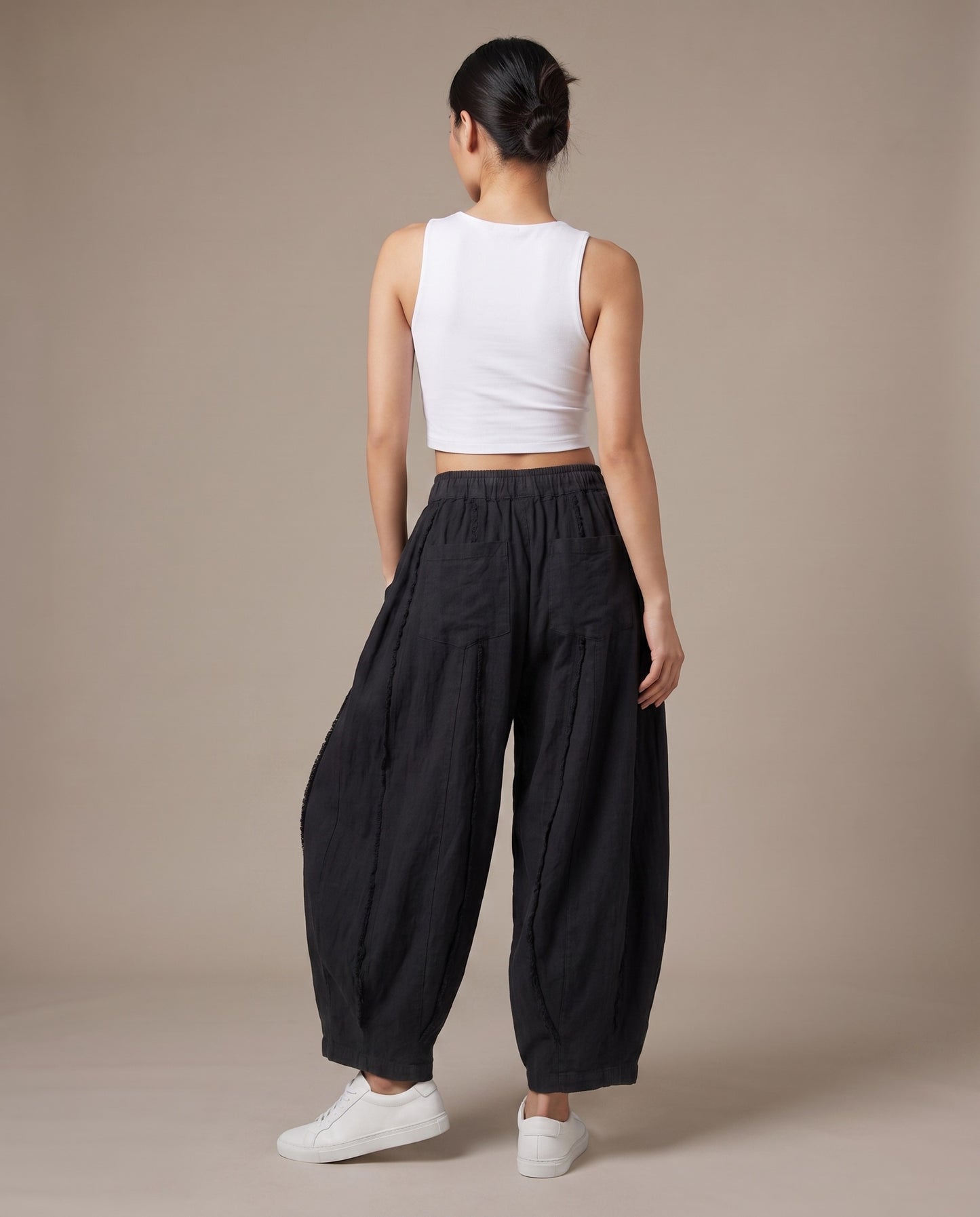 Washed Black Raw-Edge Balloon Pants
