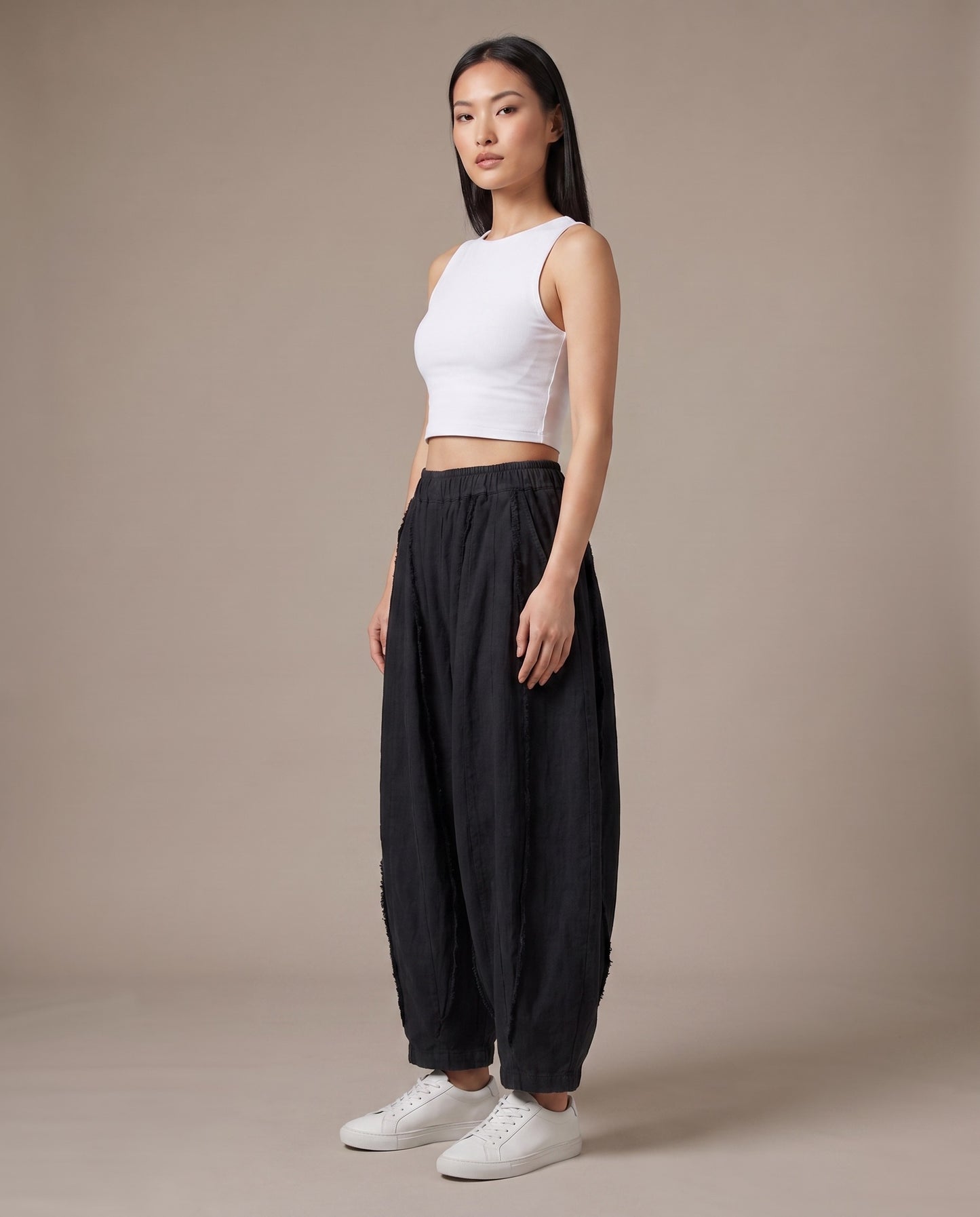 Washed Black Raw-Edge Balloon Pants