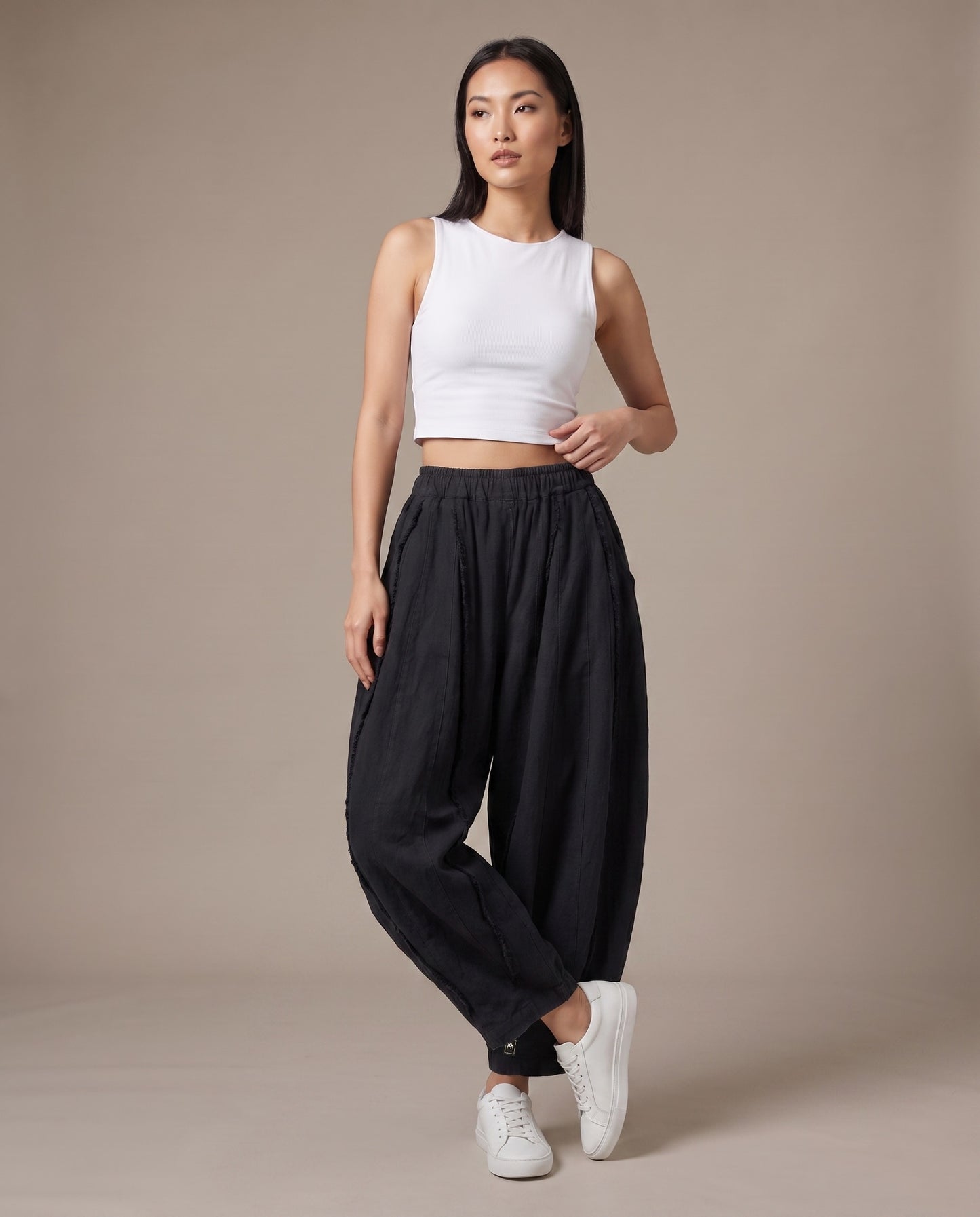 Washed Black Raw-Edge Balloon Pants