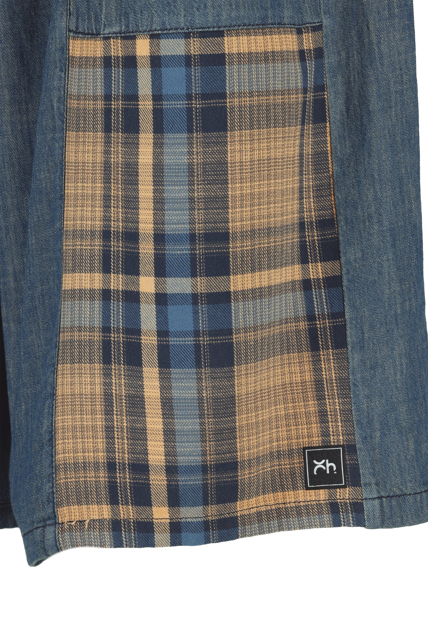 Plaid Patch Denim Wide-Leg Pants