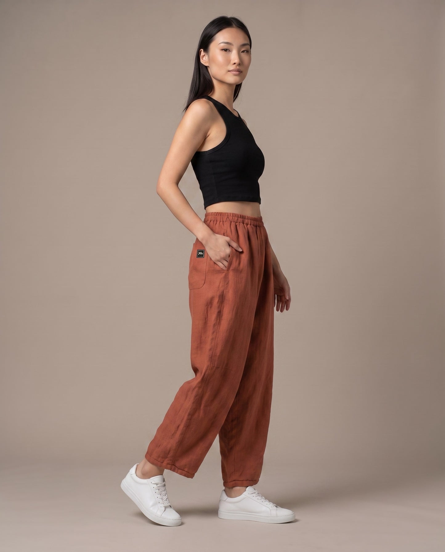 Burnt Orange Relaxed Tapered Pants