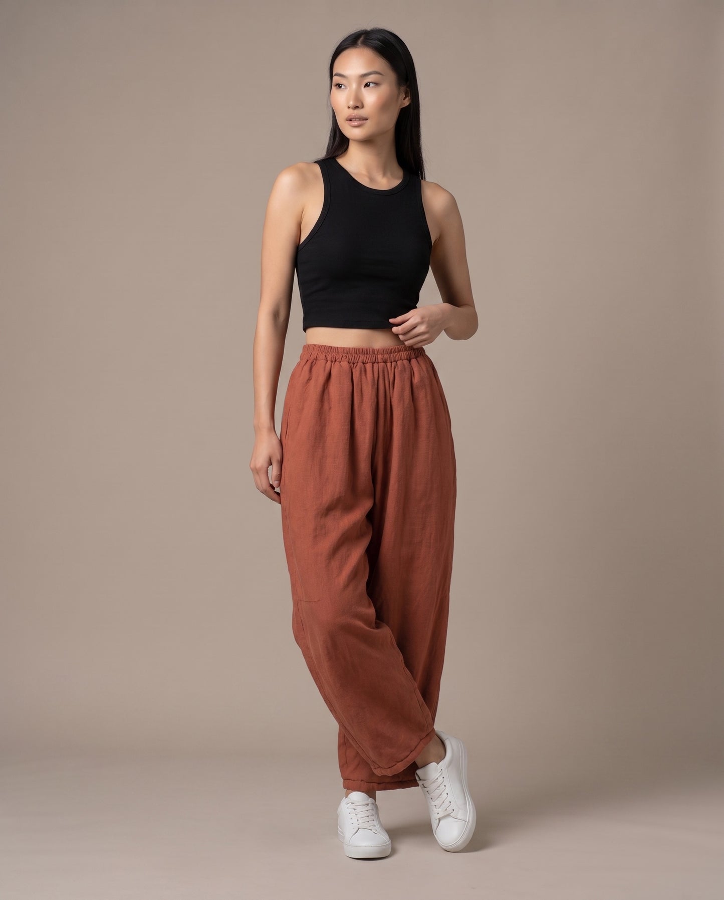 Burnt Orange Relaxed Tapered Pants