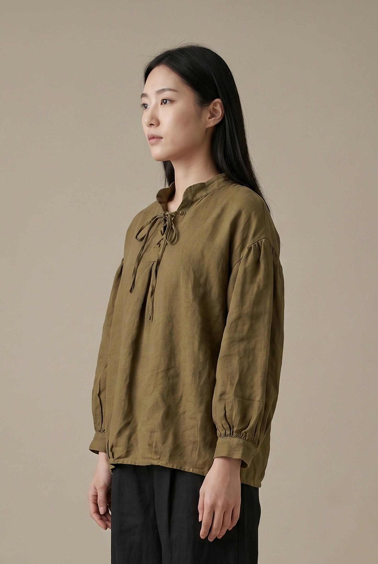 Laced Raglan Linen Blouse
