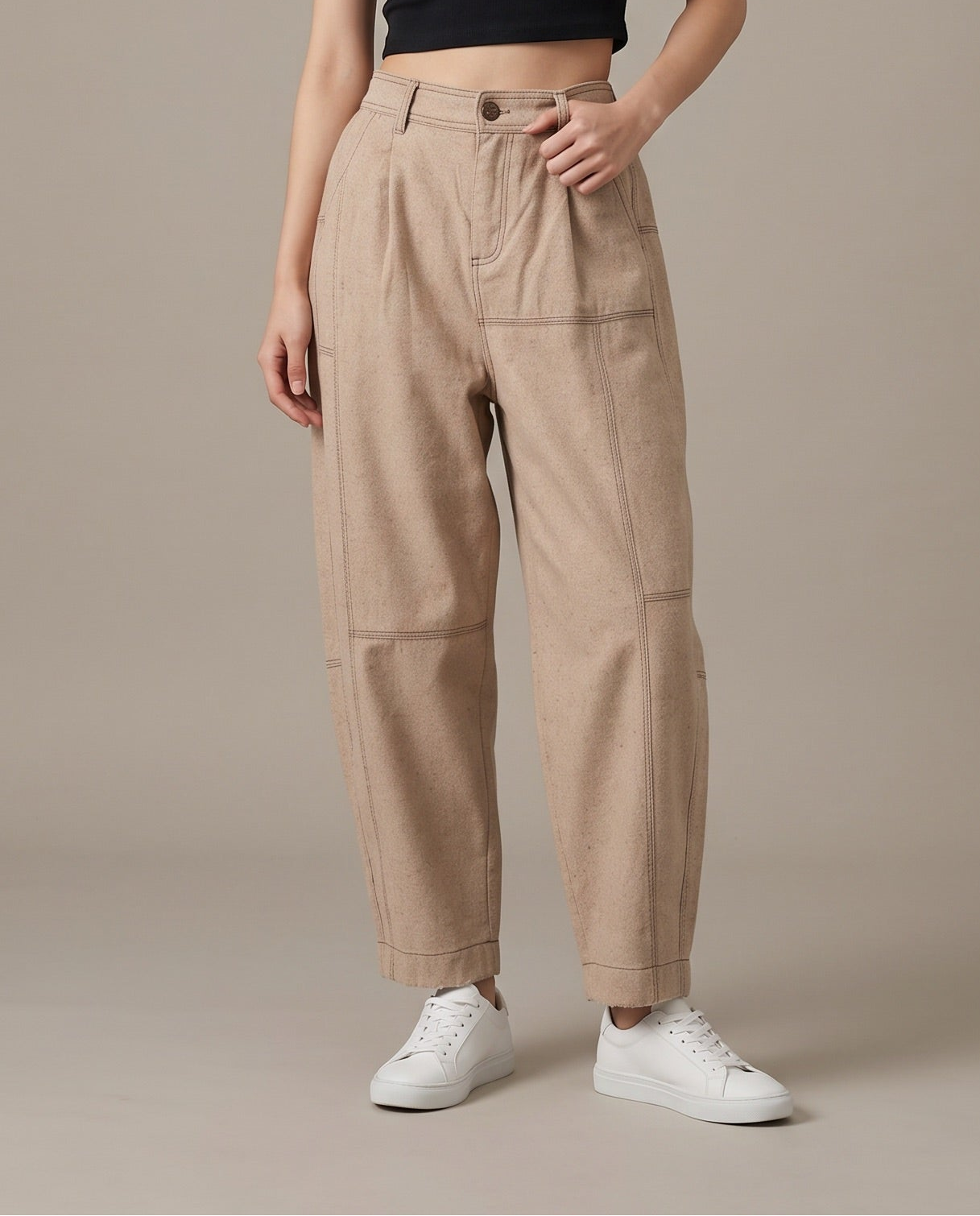 Sand Beige Relaxed Balloon Pants
