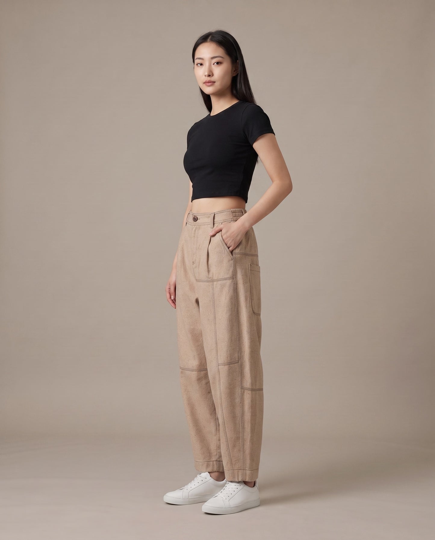 Sand Beige Relaxed Balloon Pants