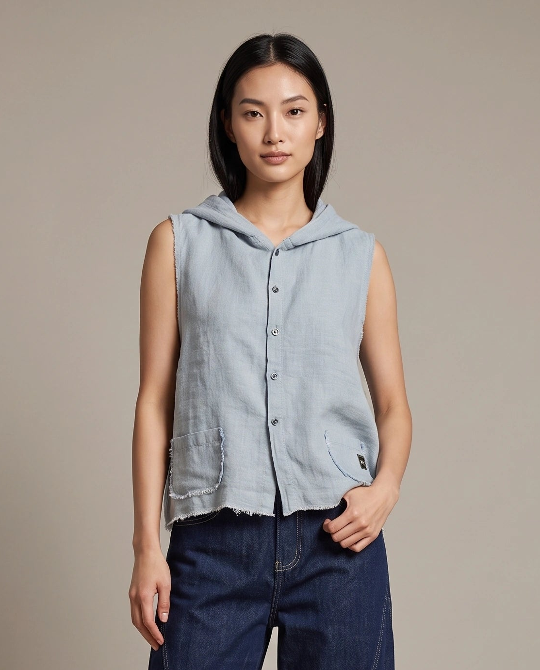 Washed Linen Hooded Vest