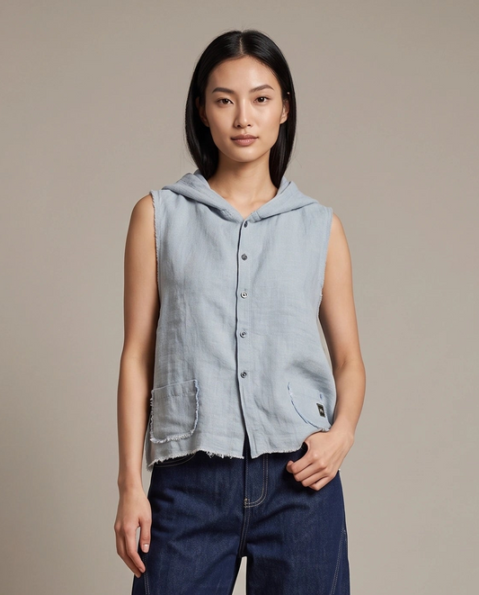 Washed Linen Hooded Vest