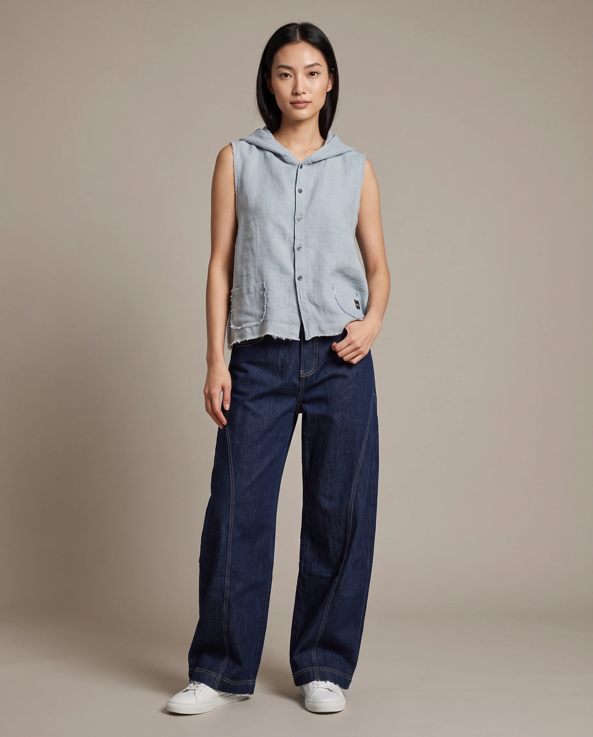 Washed Linen Hooded Vest