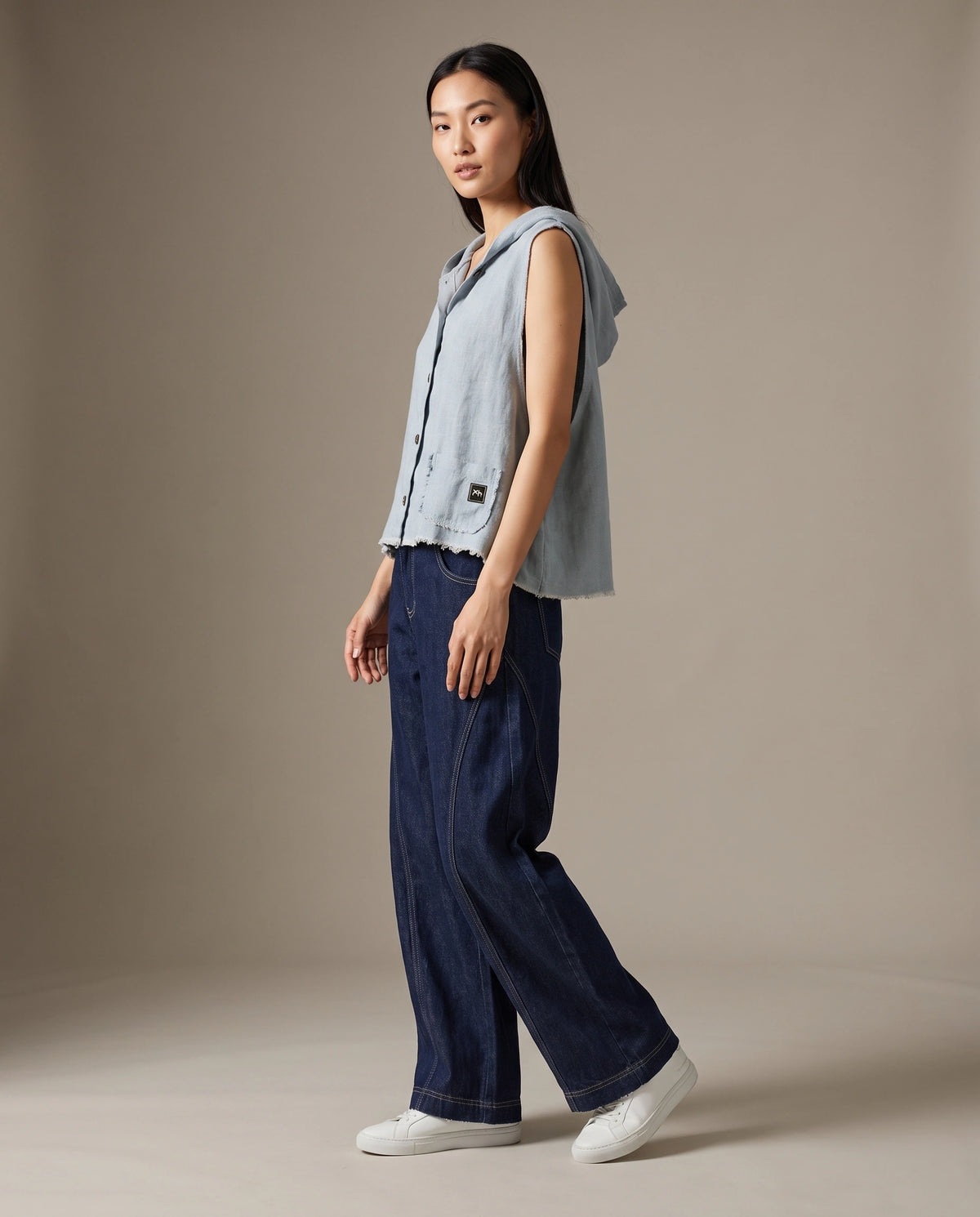 Washed Linen Hooded Vest