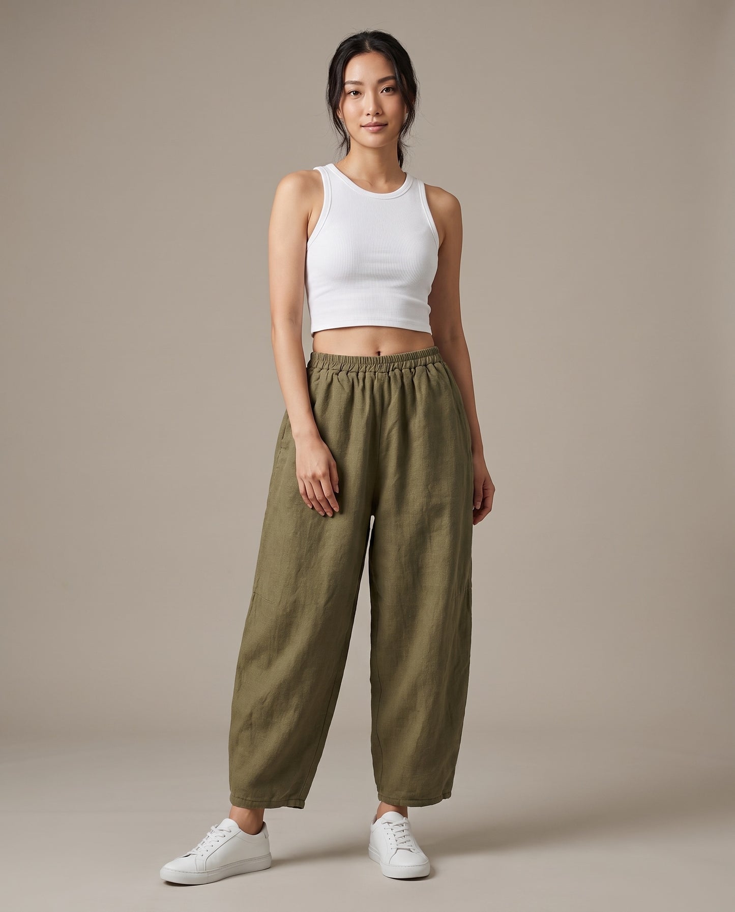 Olive Brown Relaxed Linen Pants