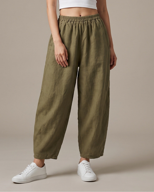 Olive Brown Relaxed Linen Pants