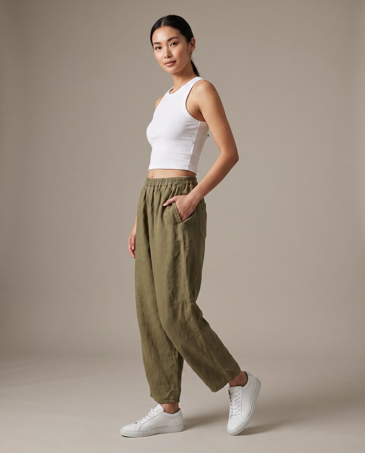 Olive Brown Relaxed Linen Pants