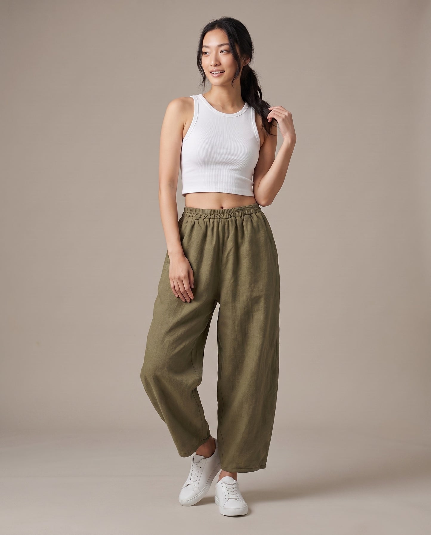 Olive Brown Relaxed Linen Pants