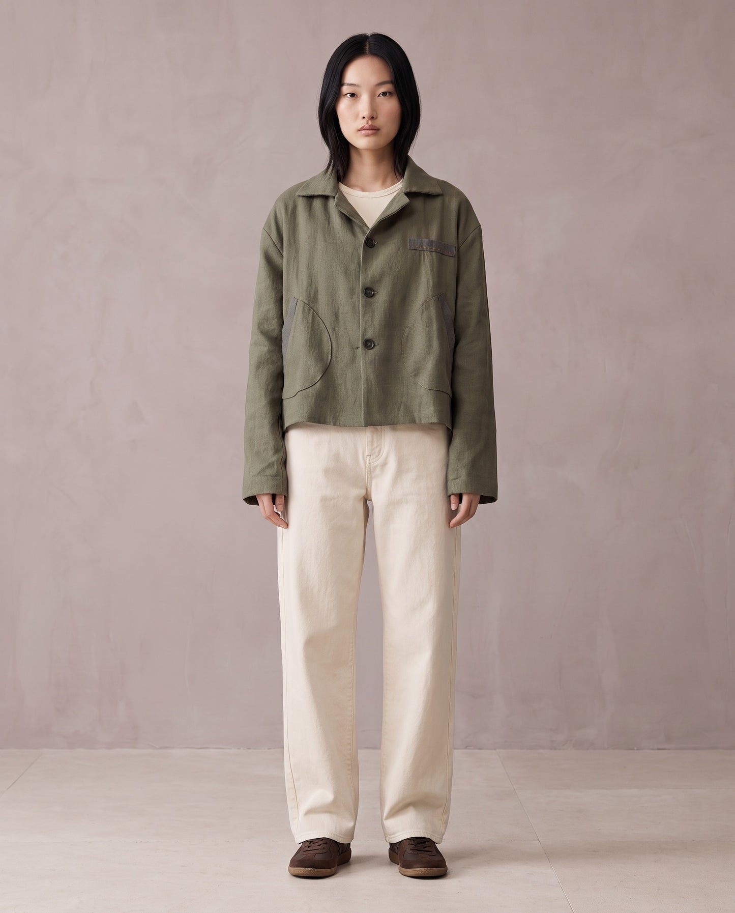 Washed Olive Linen Studio Jacket