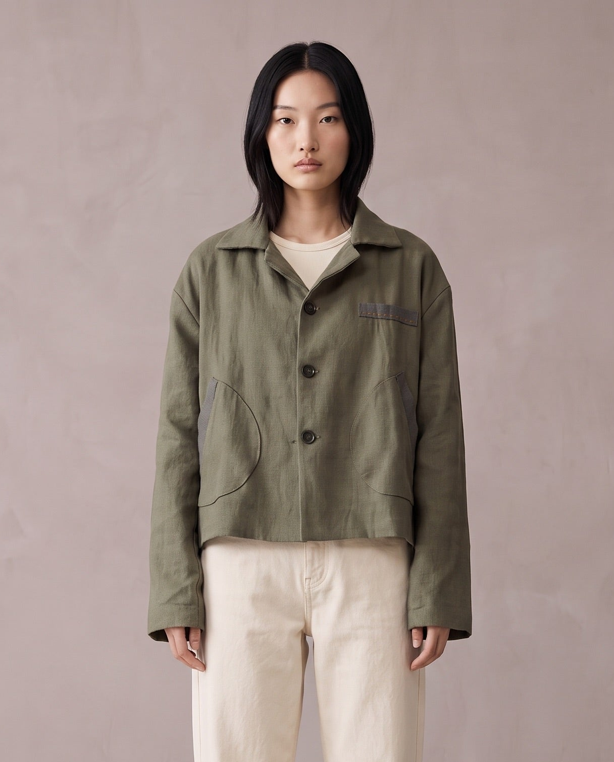 Washed Olive Linen Studio Jacket