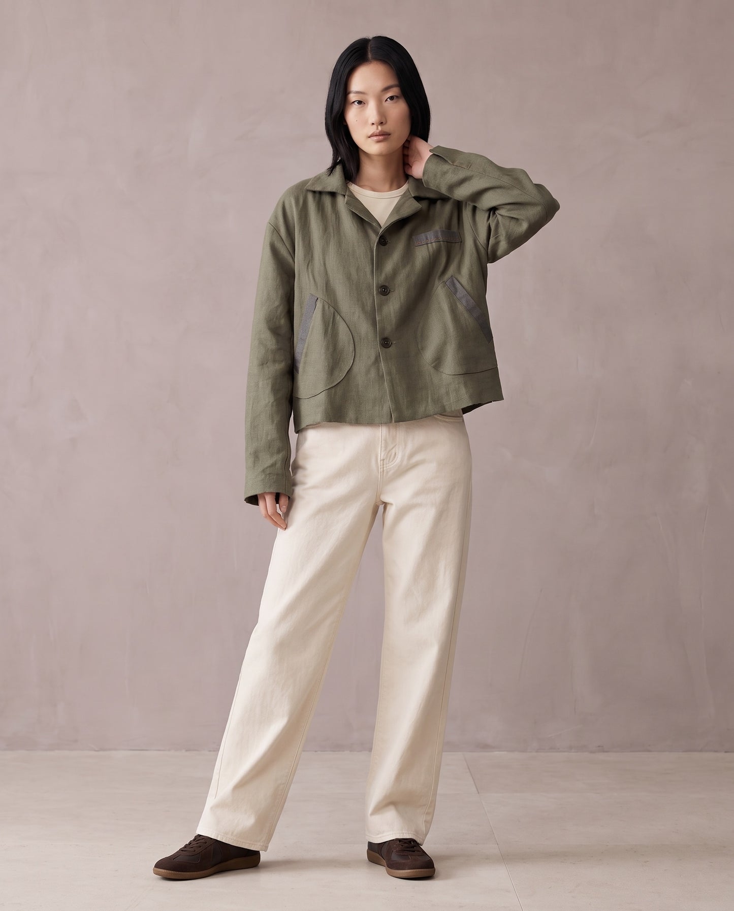 Washed Olive Linen Studio Jacket