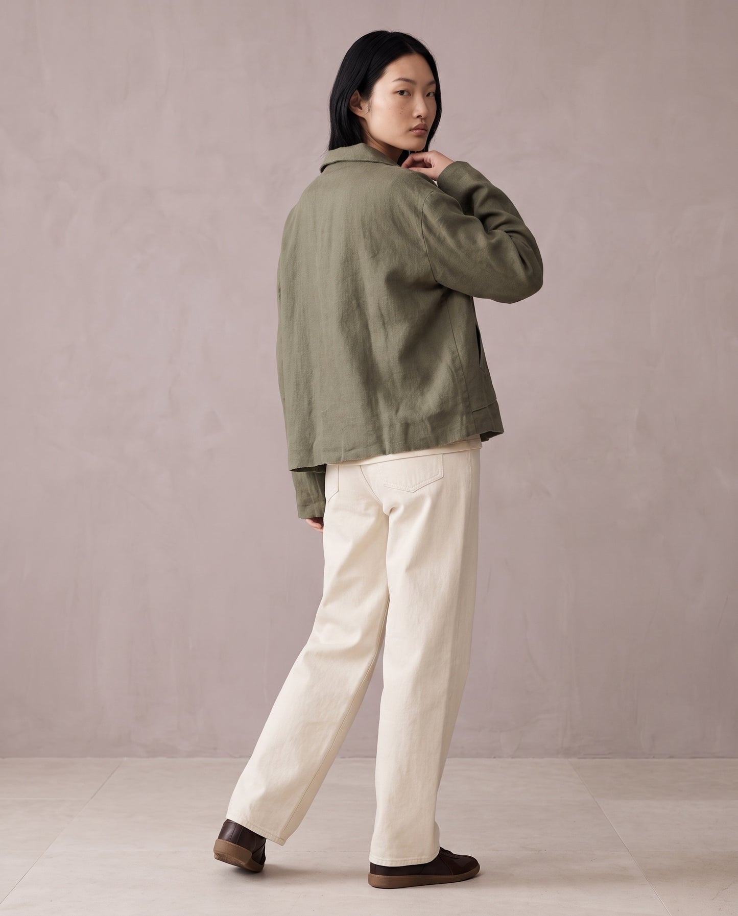 Washed Olive Linen Studio Jacket