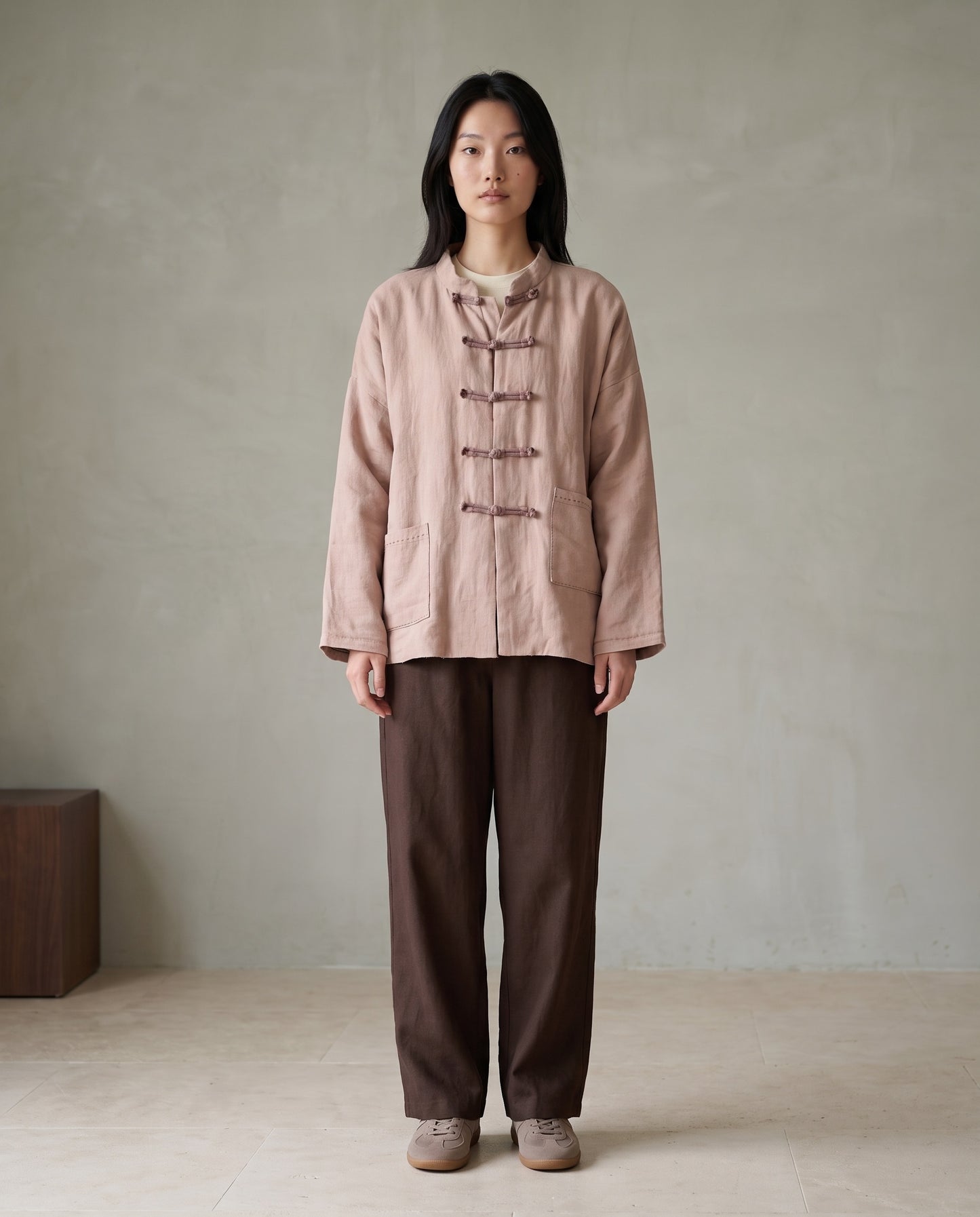 Frog-Closure Textured Jacket