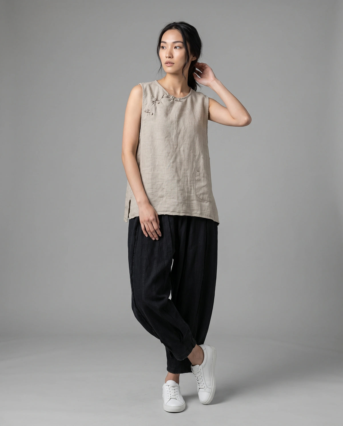Rain-Dew Linen Knot Vest