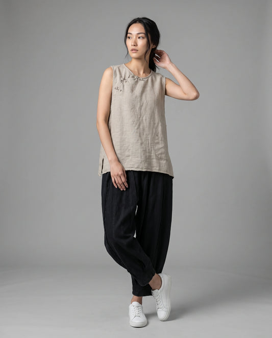 Rain-Dew Linen Knot Vest