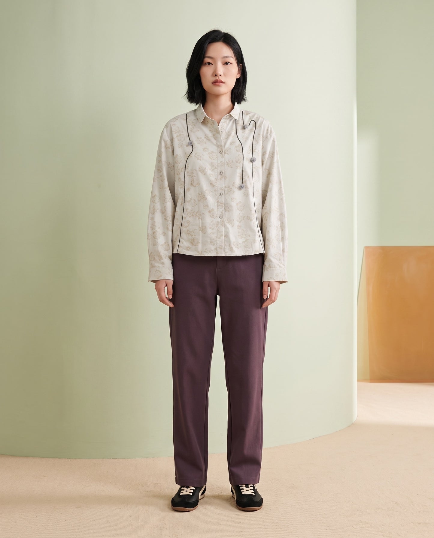 Floral Jacquard Shirt with Braided Cording
