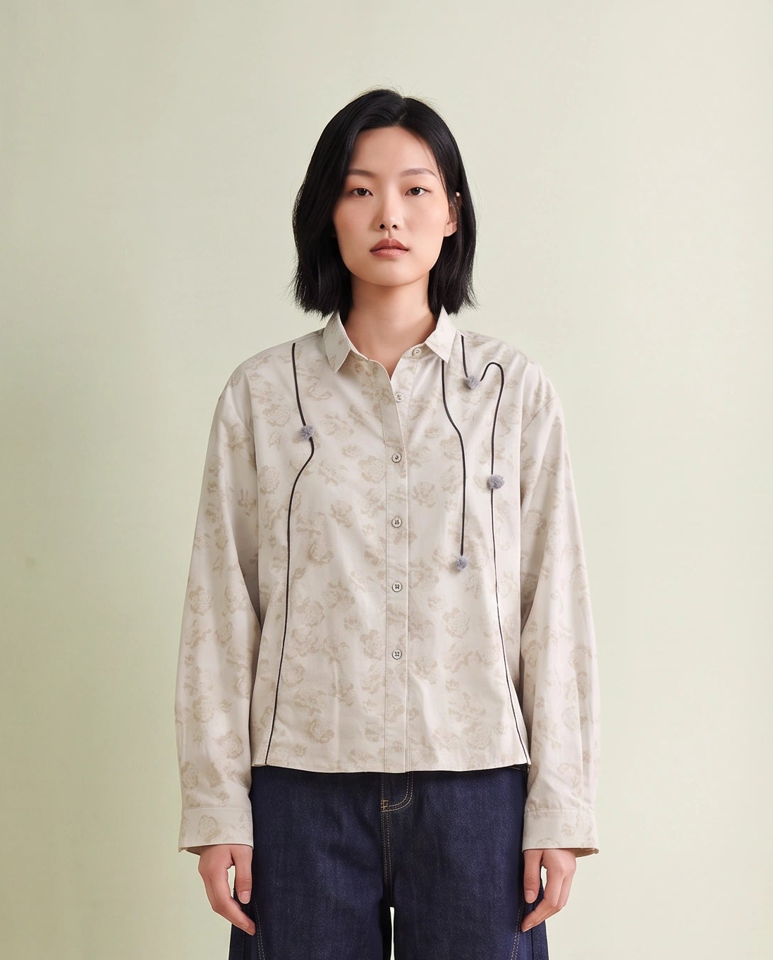 Floral Jacquard Shirt with Braided Cording
