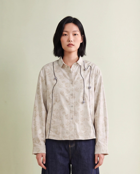 Floral Jacquard Shirt with Braided Cording