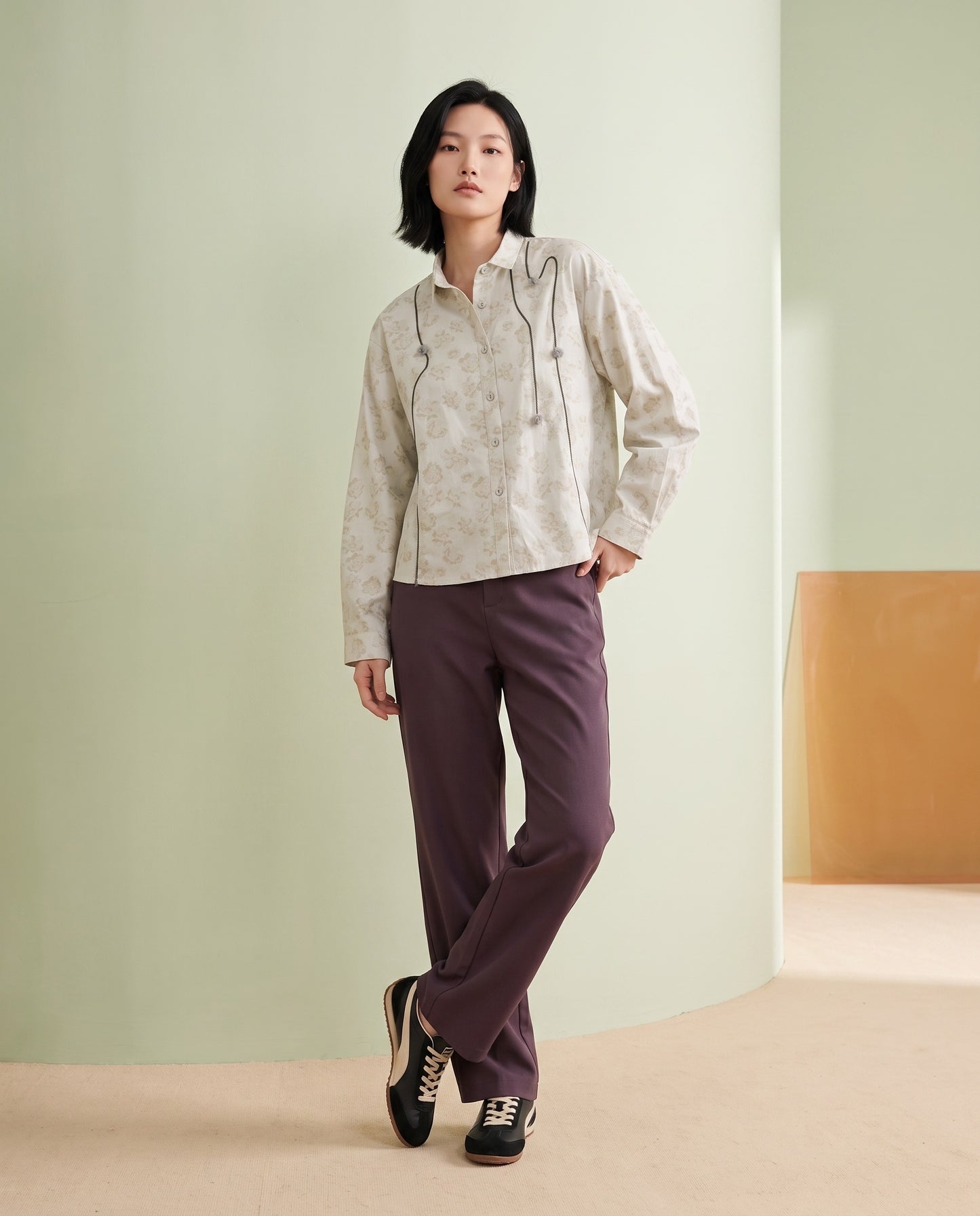 Floral Jacquard Shirt with Braided Cording