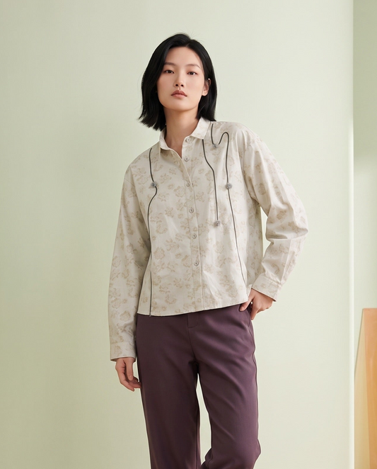 Floral Jacquard Shirt with Braided Cording