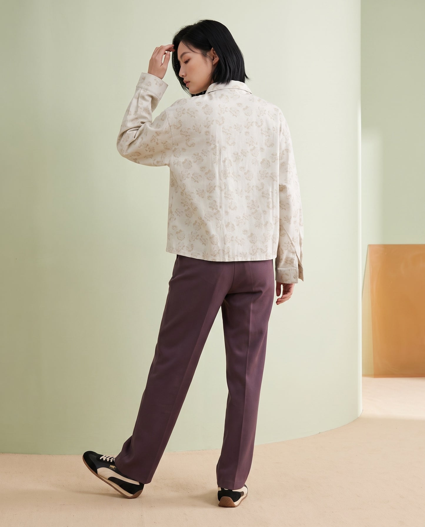 Floral Jacquard Shirt with Braided Cording