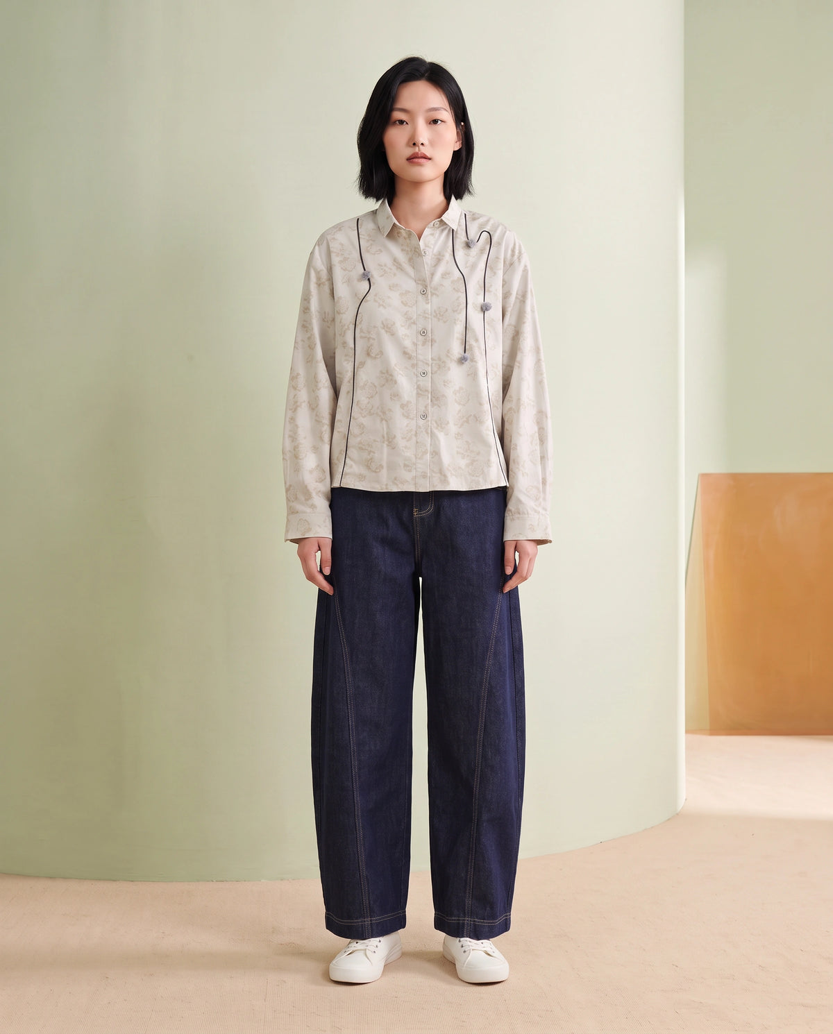 Floral Jacquard Shirt with Braided Cording