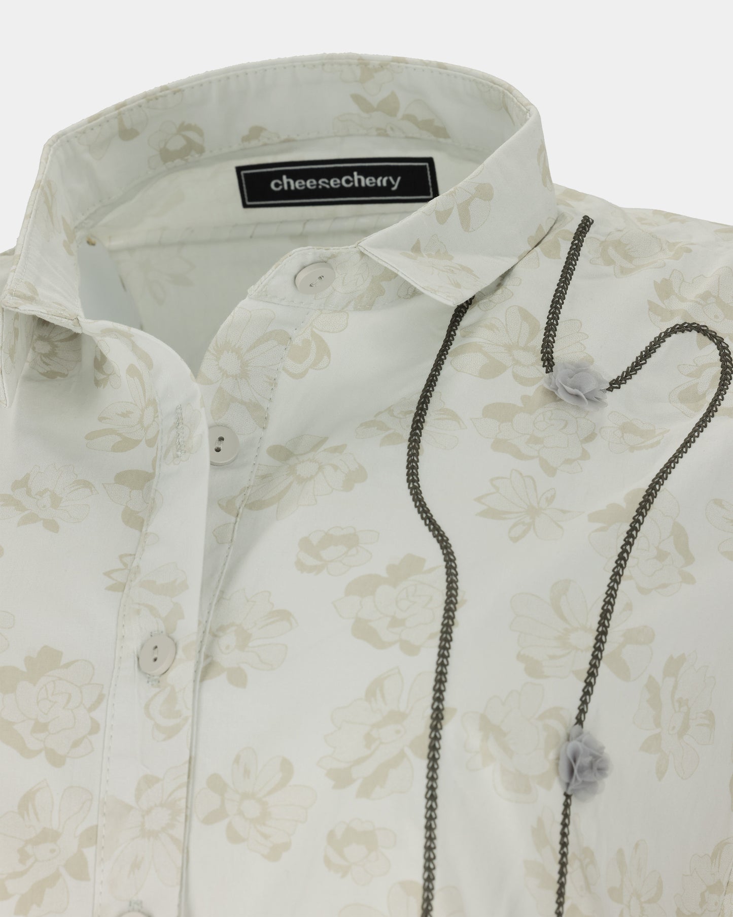 Floral Jacquard Shirt with Braided Cording