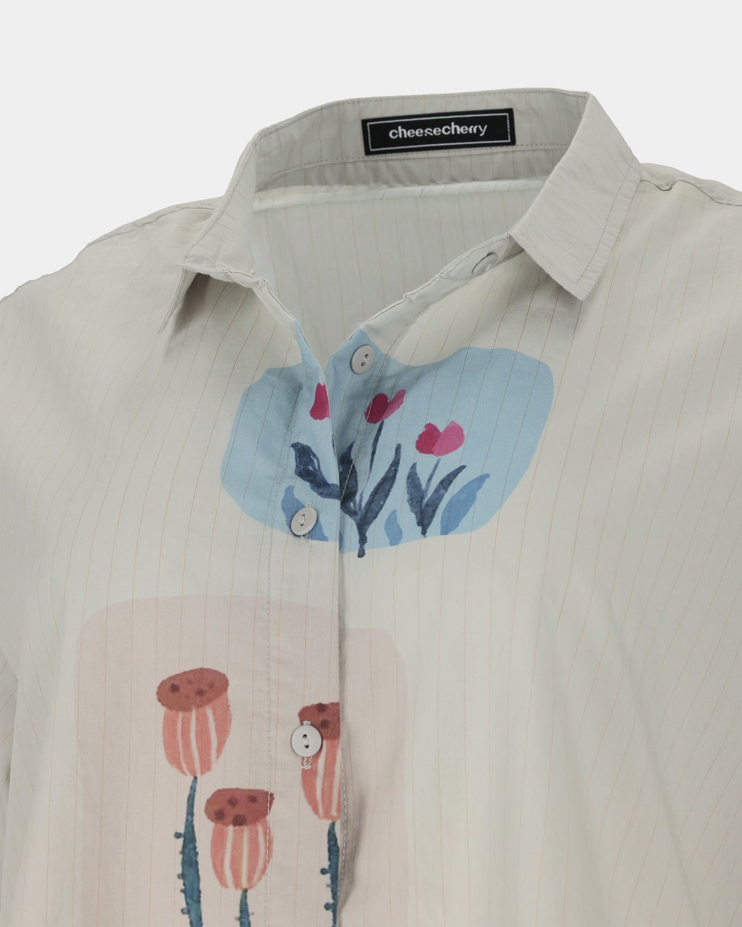 Botanical Art Striped Short-Sleeve Shirt
