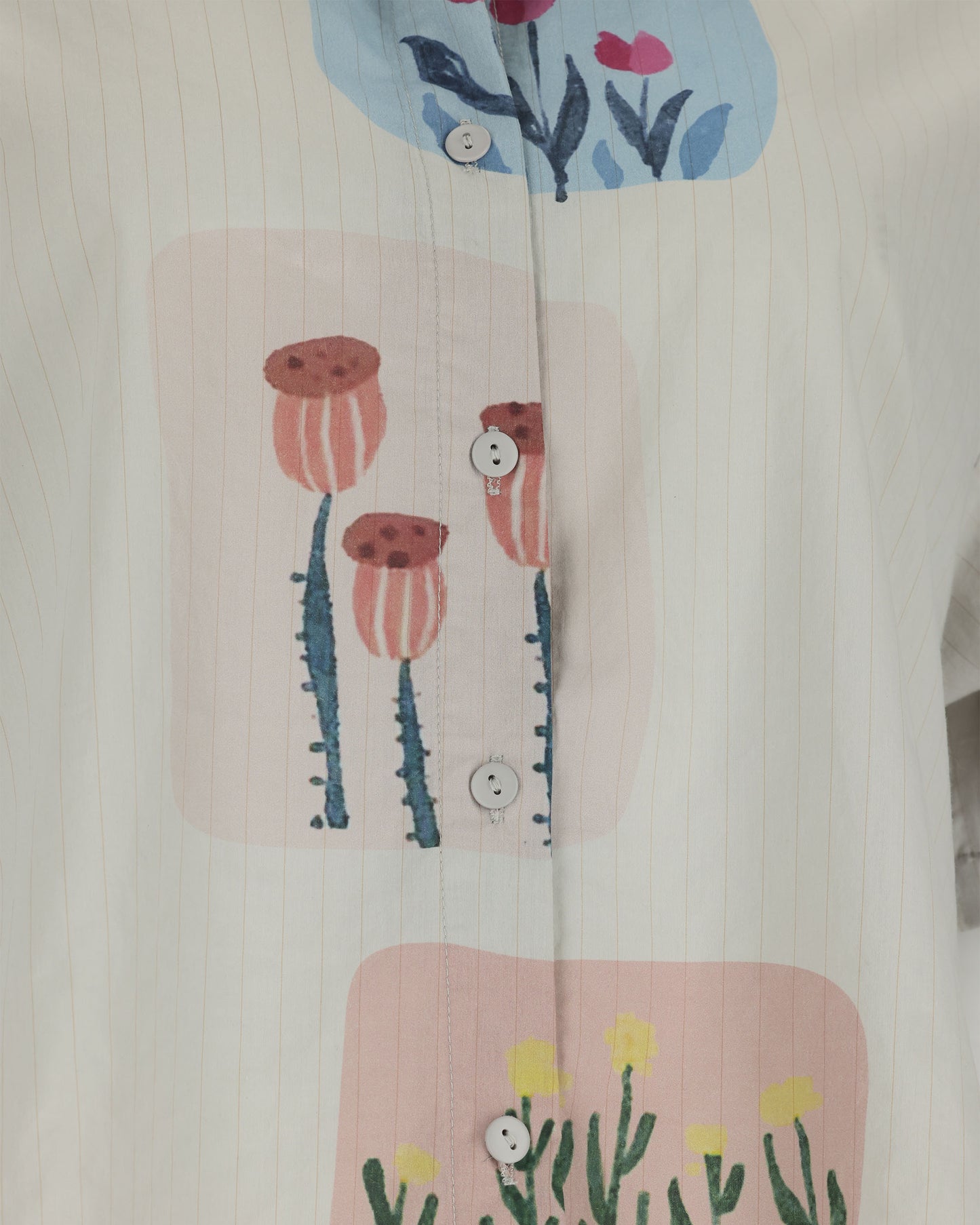 Botanical Art Striped Short-Sleeve Shirt