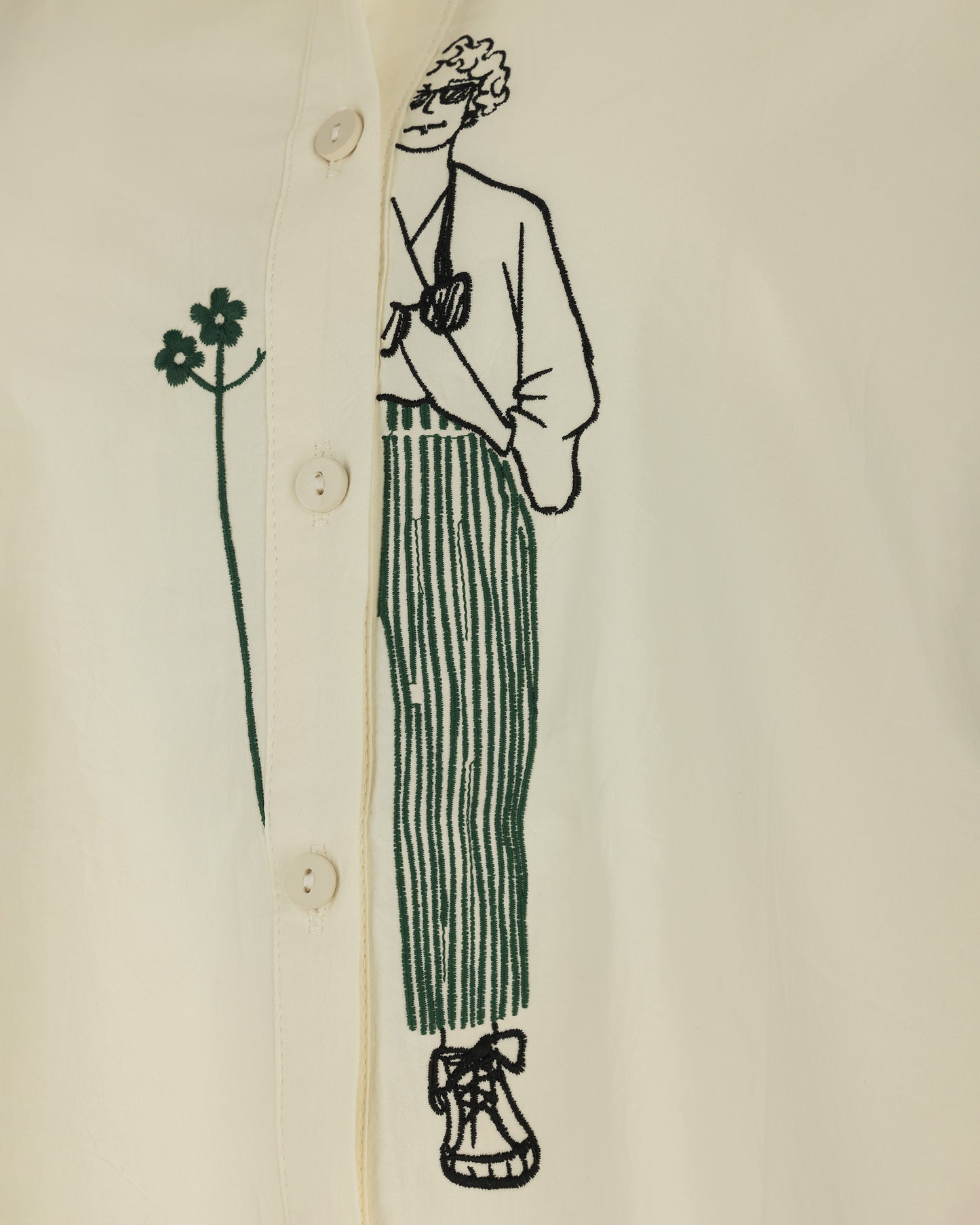 Embroidered Line-Art Short-Sleeve Shirt