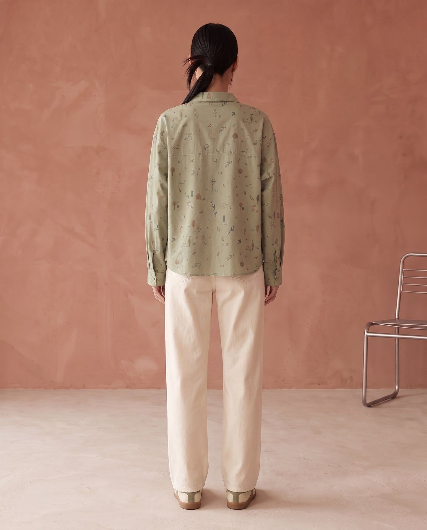 Whimsical Botanical Print Asymmetrical Shirt