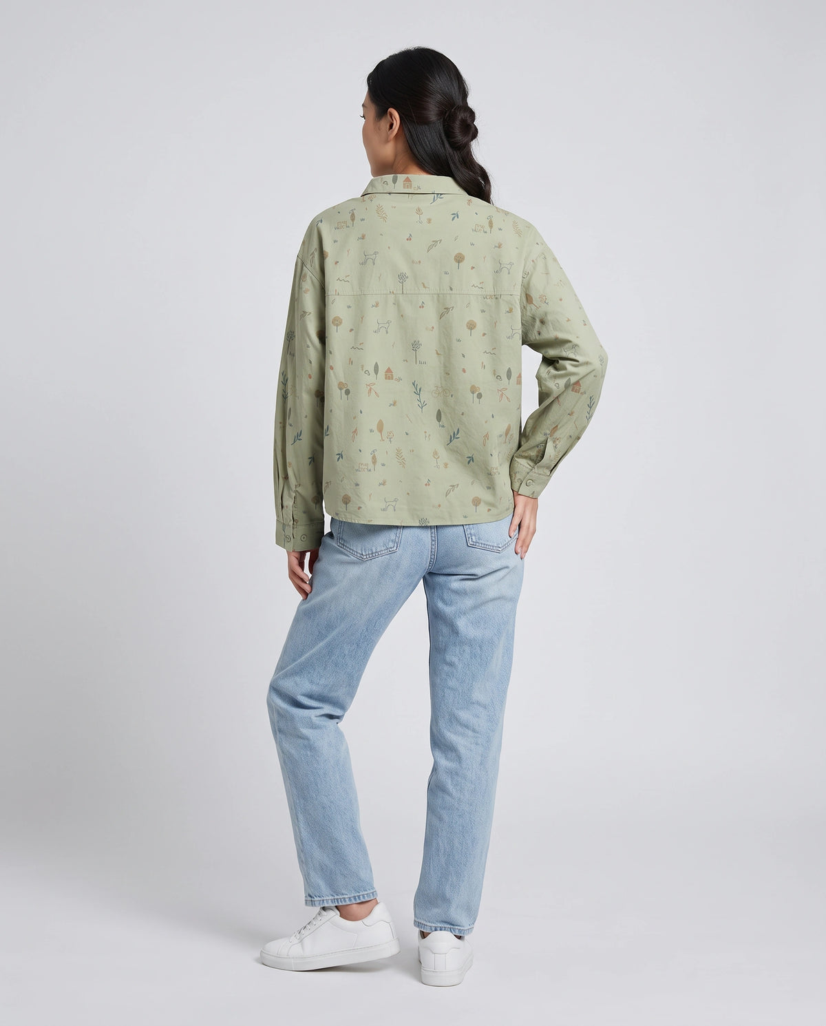 Whimsical Botanical Print Asymmetrical Shirt