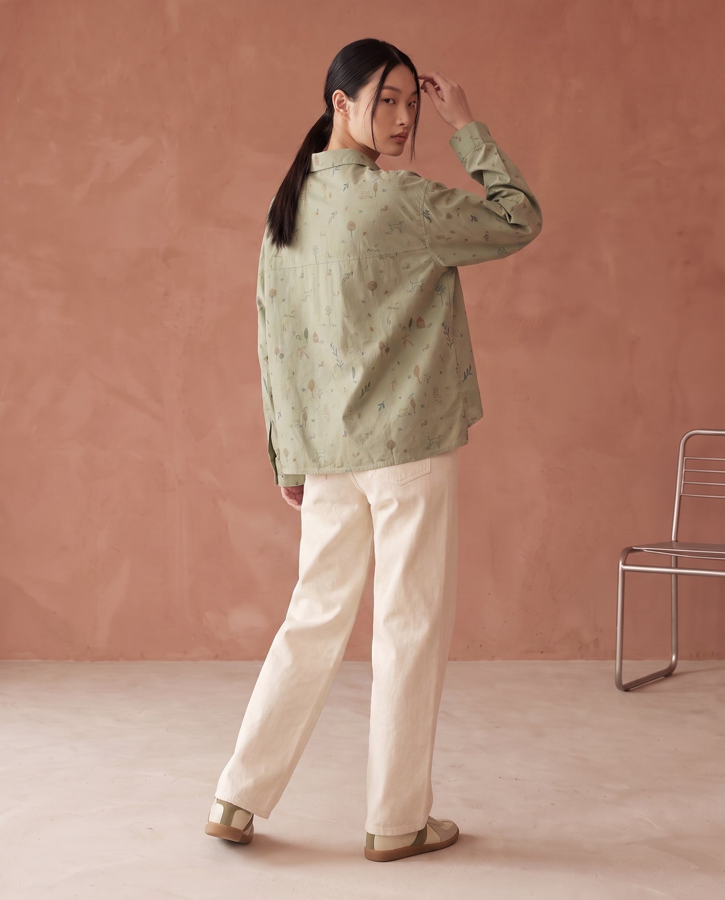 Whimsical Botanical Print Asymmetrical Shirt