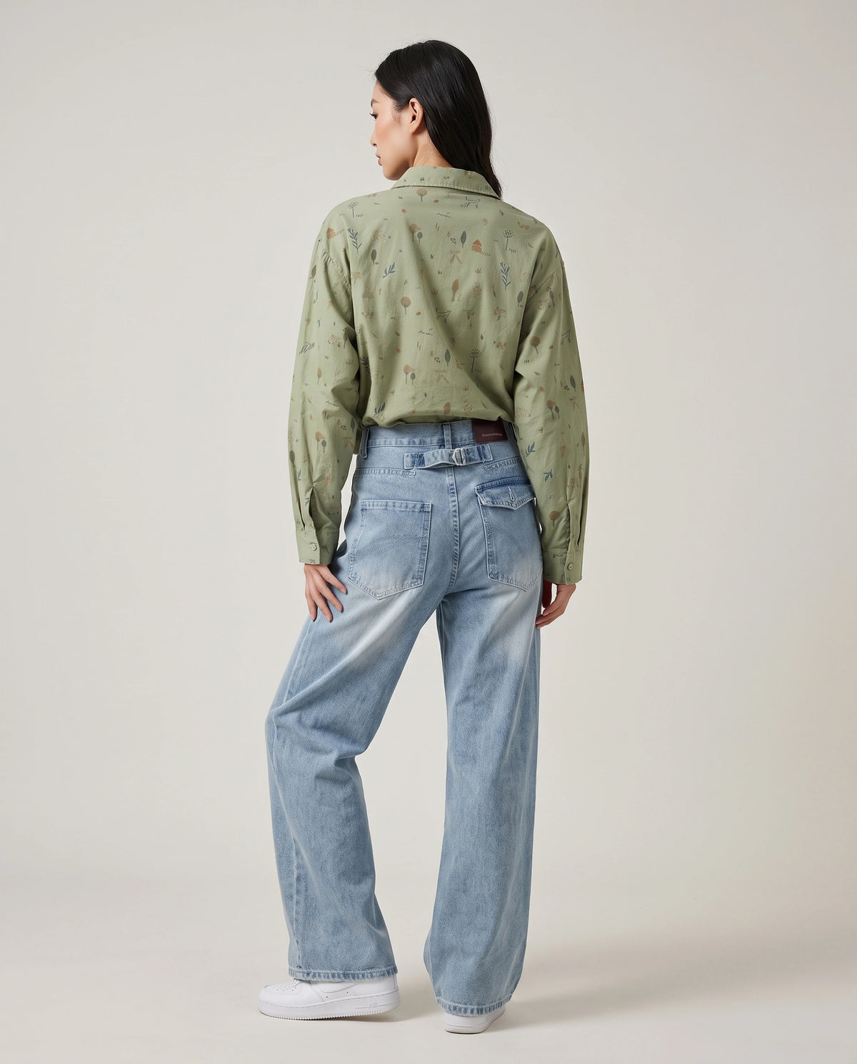 Whimsical Botanical Print Asymmetrical Shirt