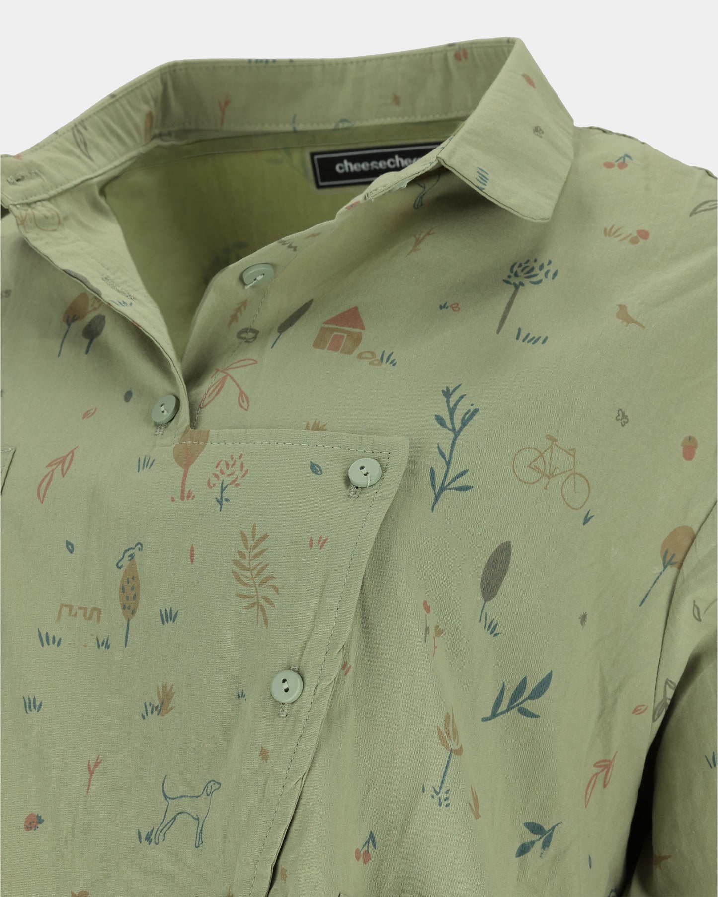Whimsical Botanical Print Asymmetrical Shirt