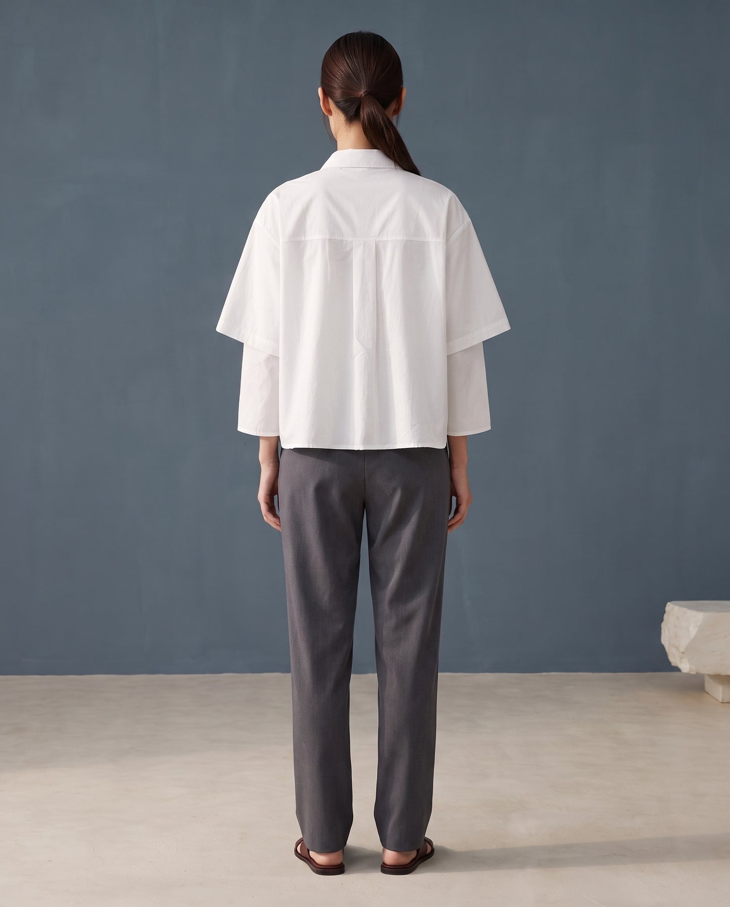 White Rosette Appliqué Boxy Shirt