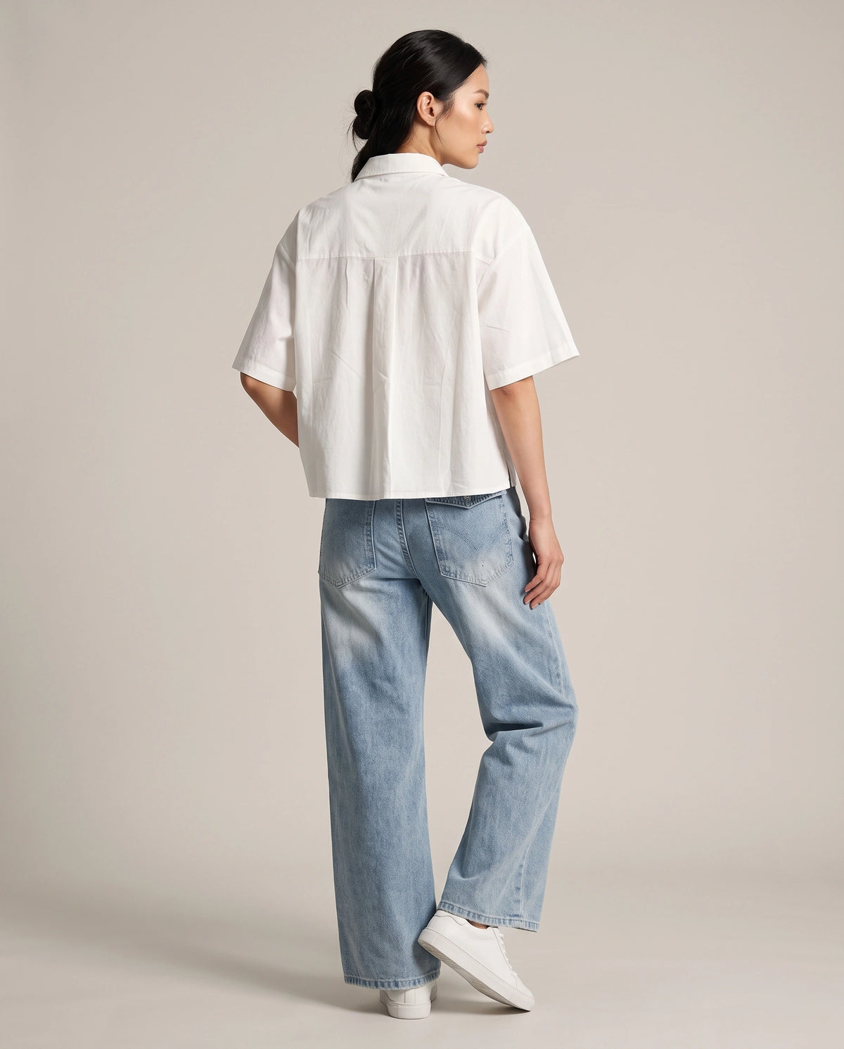 White Rosette Appliqué Boxy Shirt