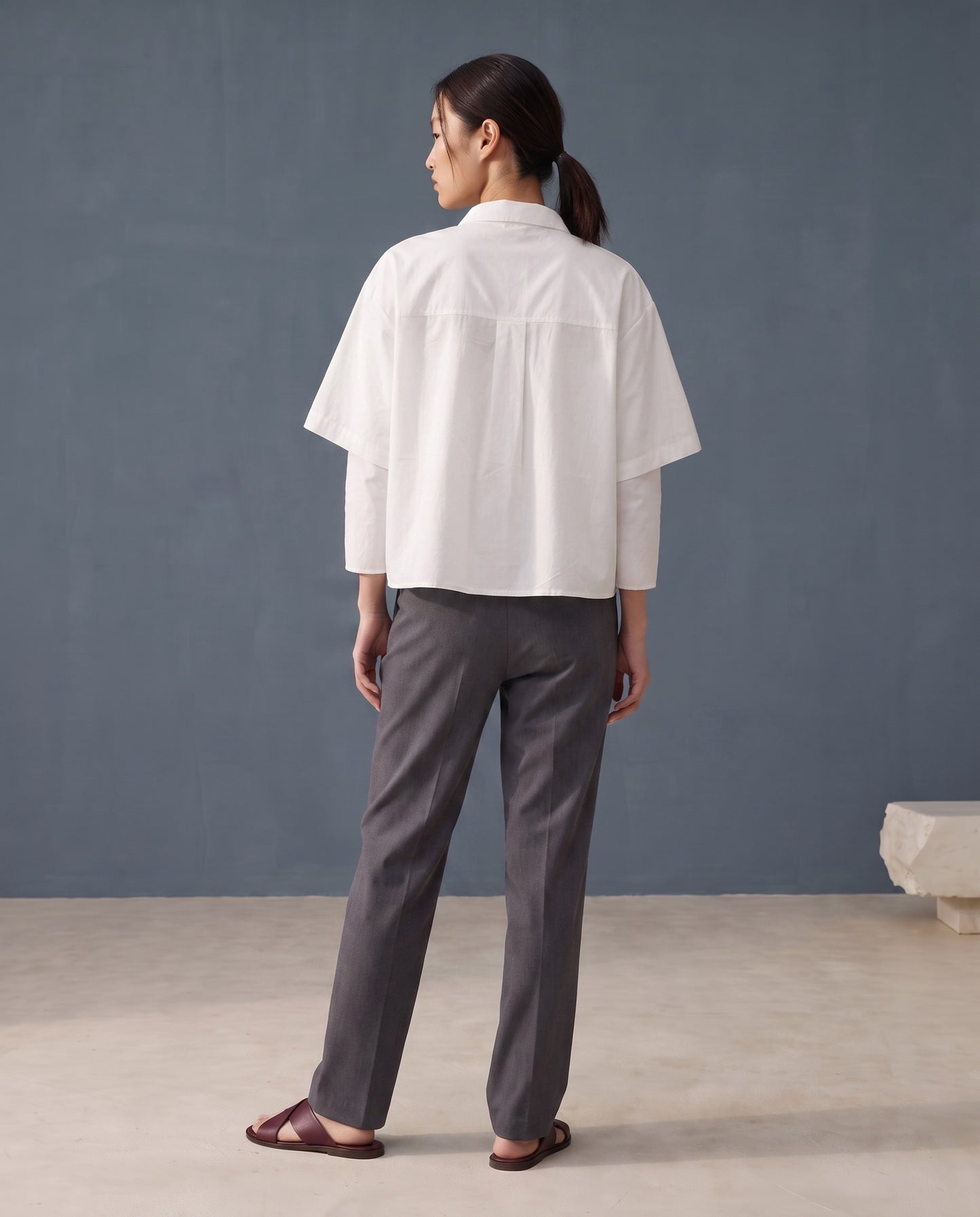 White Rosette Appliqué Boxy Shirt